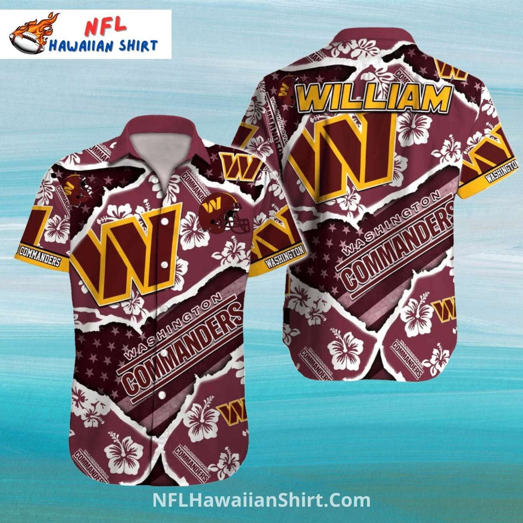Commanders Hibiscus And Torn Paper Design Hawaiian Shirt