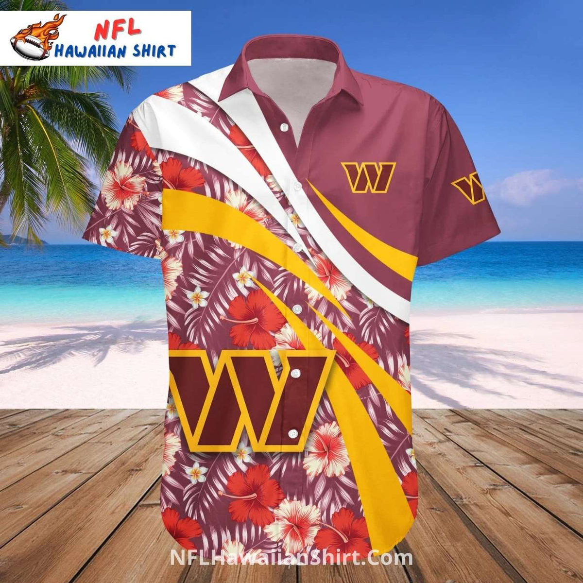Commanders Hibiscus Wave Hawaiian Shirt For Fans