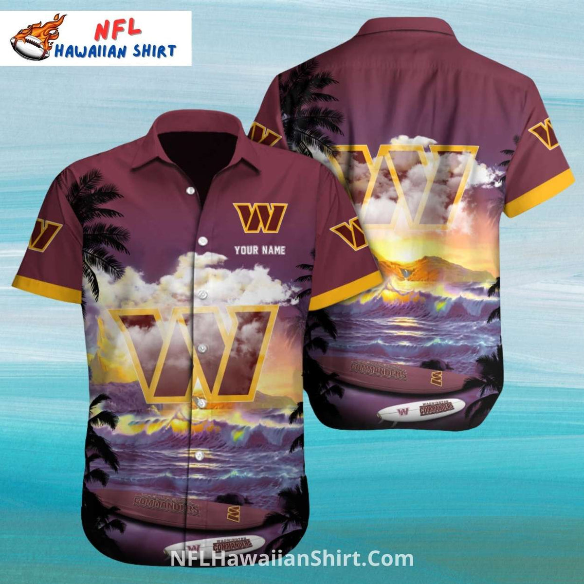 Commanders Sunset Ocean Beach Hawaiian Shirt