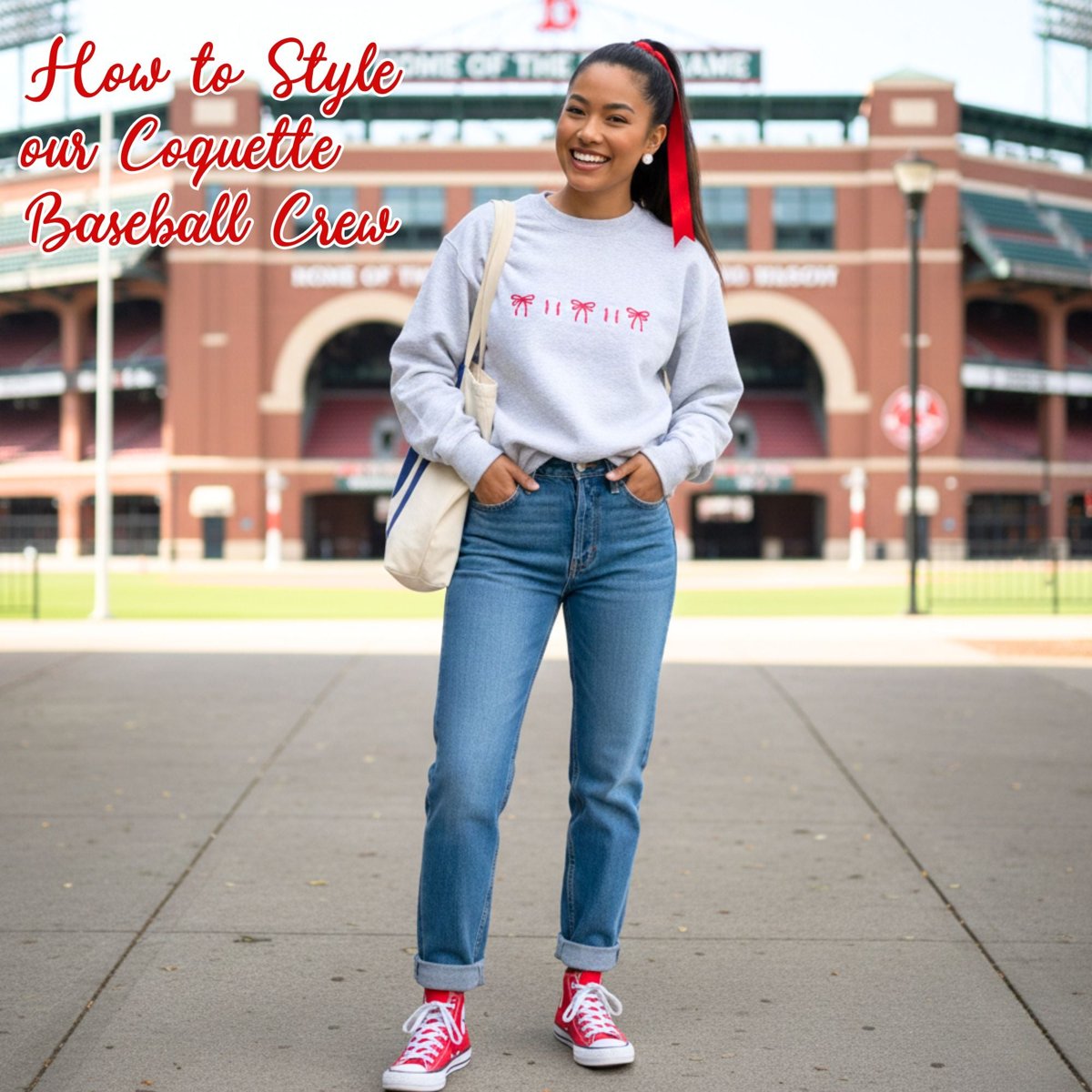 Coquette Baseball Embroidered Crewneck Sweatshirt