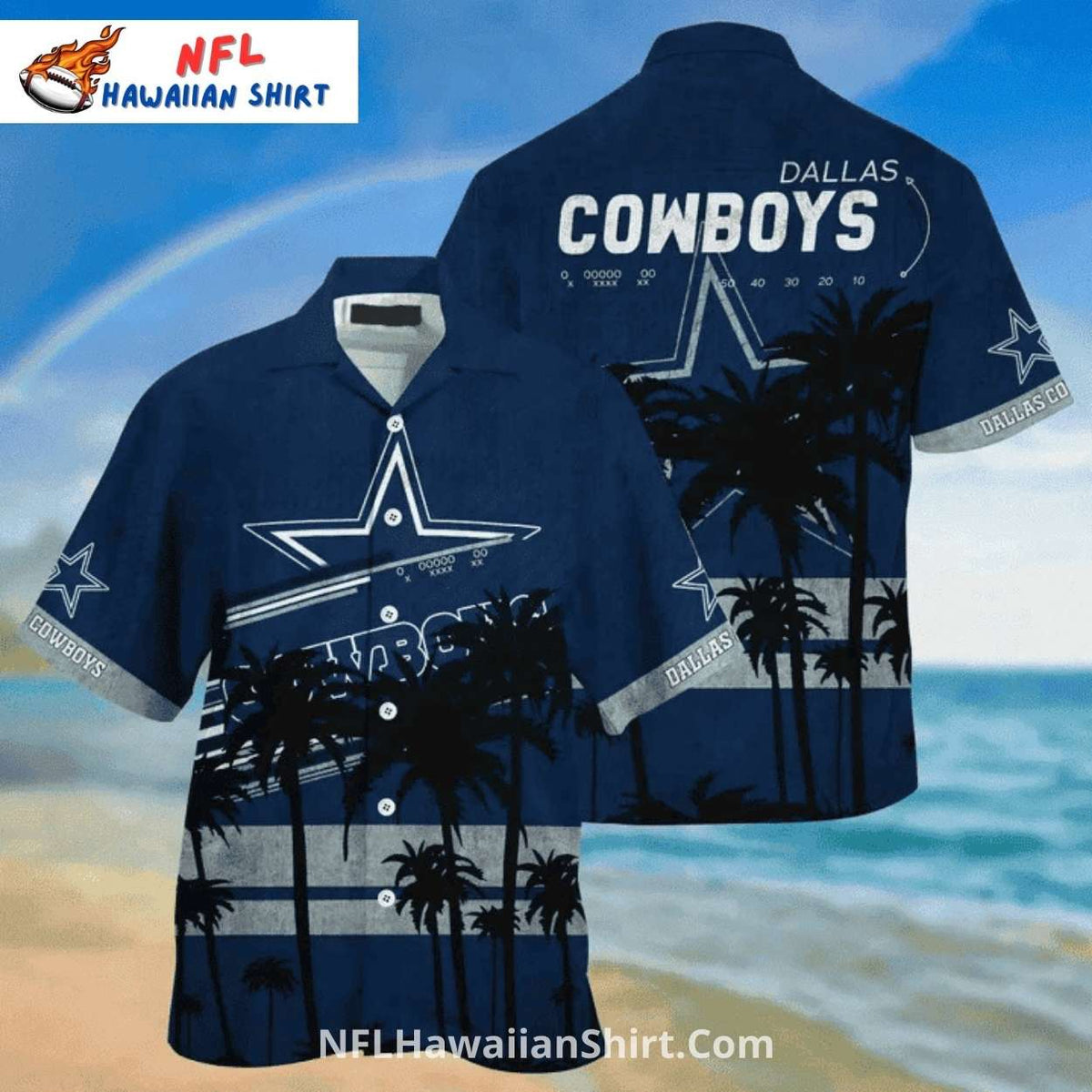 Cowboys Hawaiian Shirt – Dark Palm Tree Beach Sunset