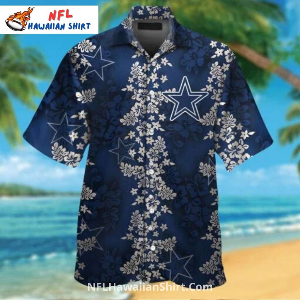 Cowboys Hawaiian Shirt – Navy Floral Star Pattern Design