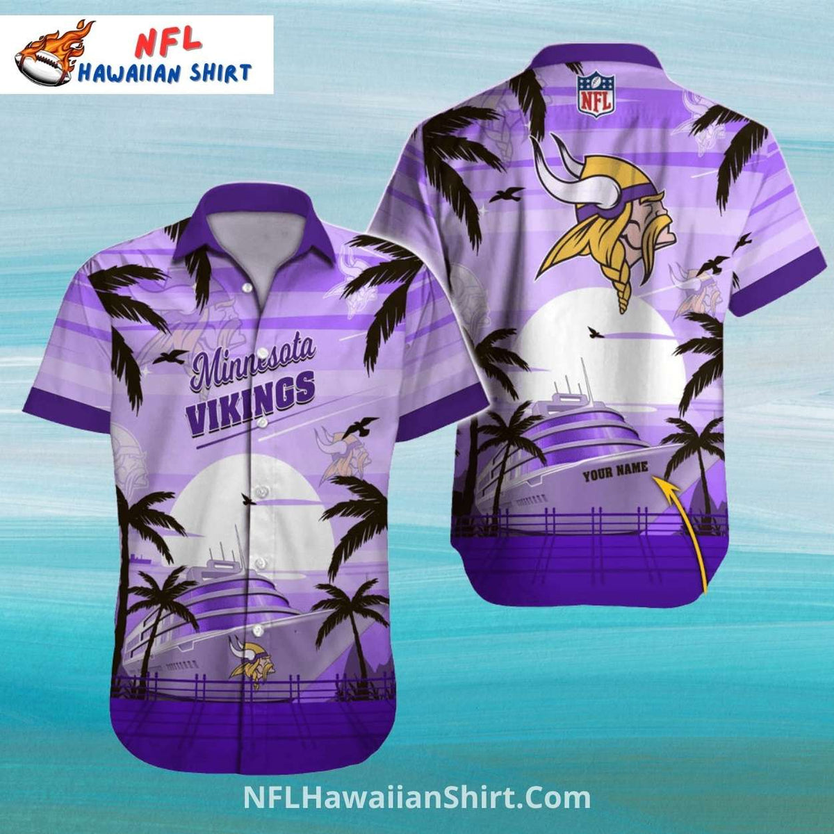 Cruise Ship And Palms Minnesota Vikings Aloha Shirt