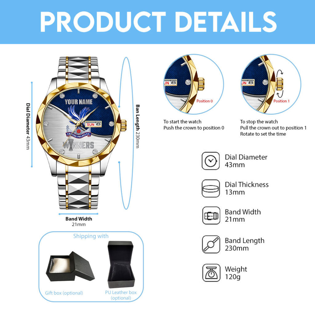 Personalized Crystal Palace FC 2026 UEFA Conference League Winners Alloy Luxury Quartz Watch - HOATT18590