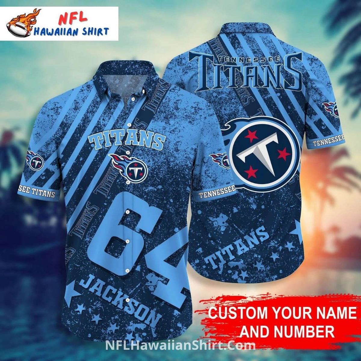 Custom Name And Number Tennessee Titans Aloha Shirt