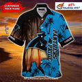 Custom Name Carolina Panthers Hawaiian Shirt Sunset Palm Trees