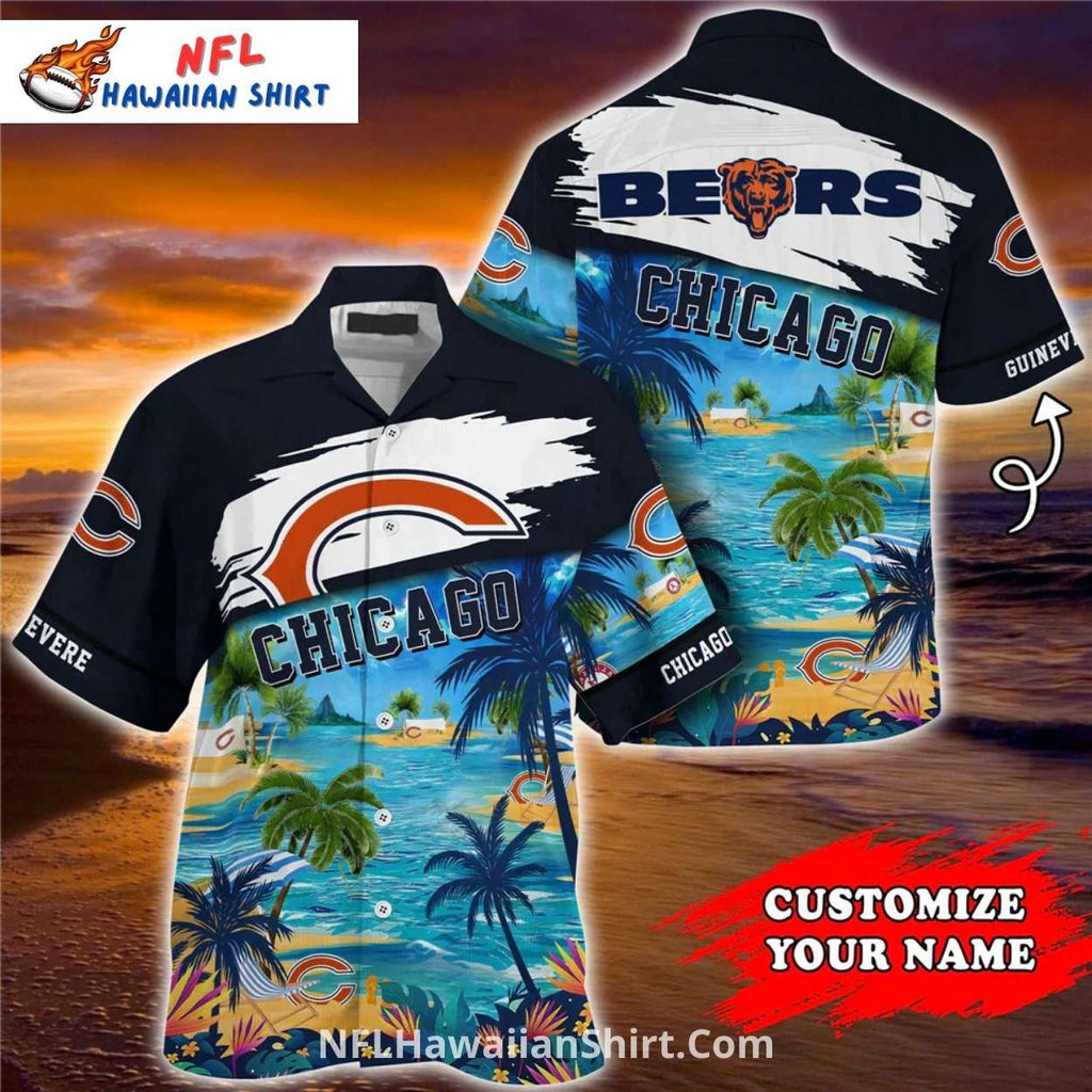 Custom Name Chicago Bears Hawaiian Shirt With Beach Scene