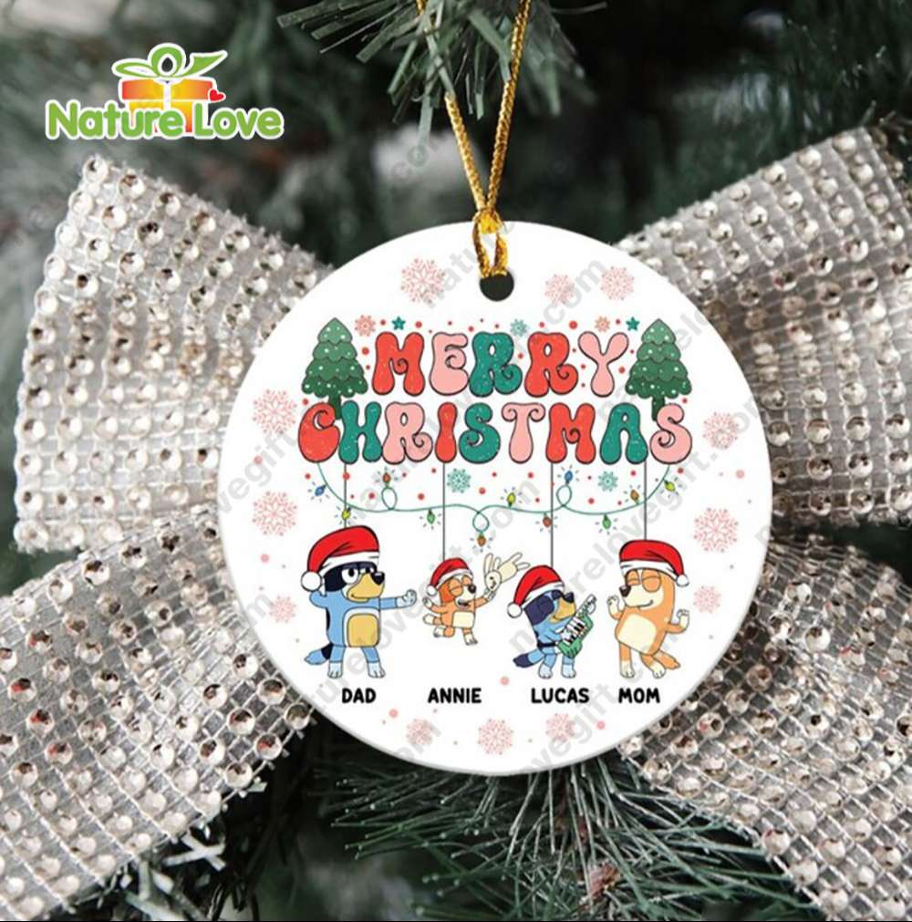 Custom Name Christmas Bluey Ornament for Family Xmas Decorations