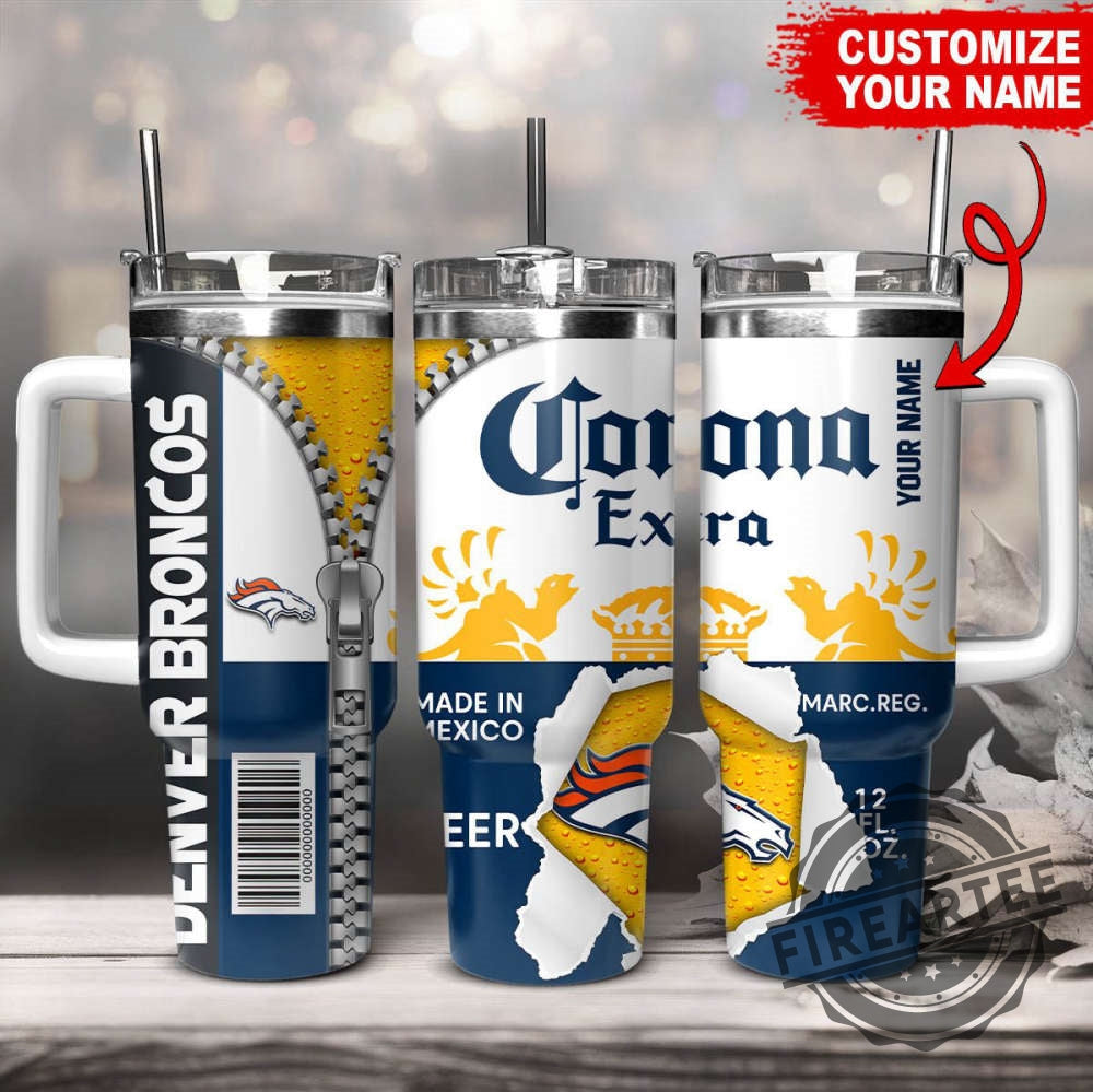 Custom Name Corona Extra Denver Broncos Tumbler