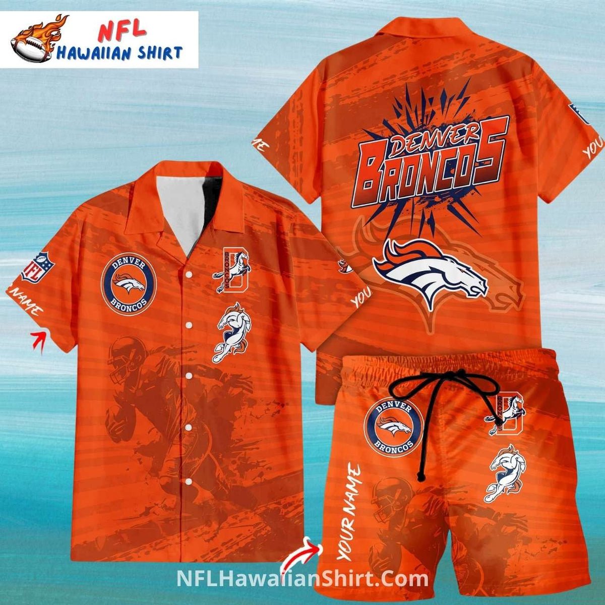 Custom Name Denver Broncos Orange Game Day Shirt And Shorts Set