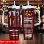 Custom Name Energy Nutrition Facts Washington Commanders Tumbler