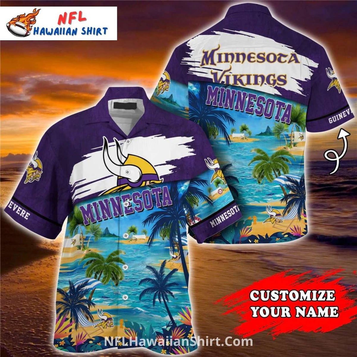 Custom Name Minnesota Vikings Beach Sunset Shirt