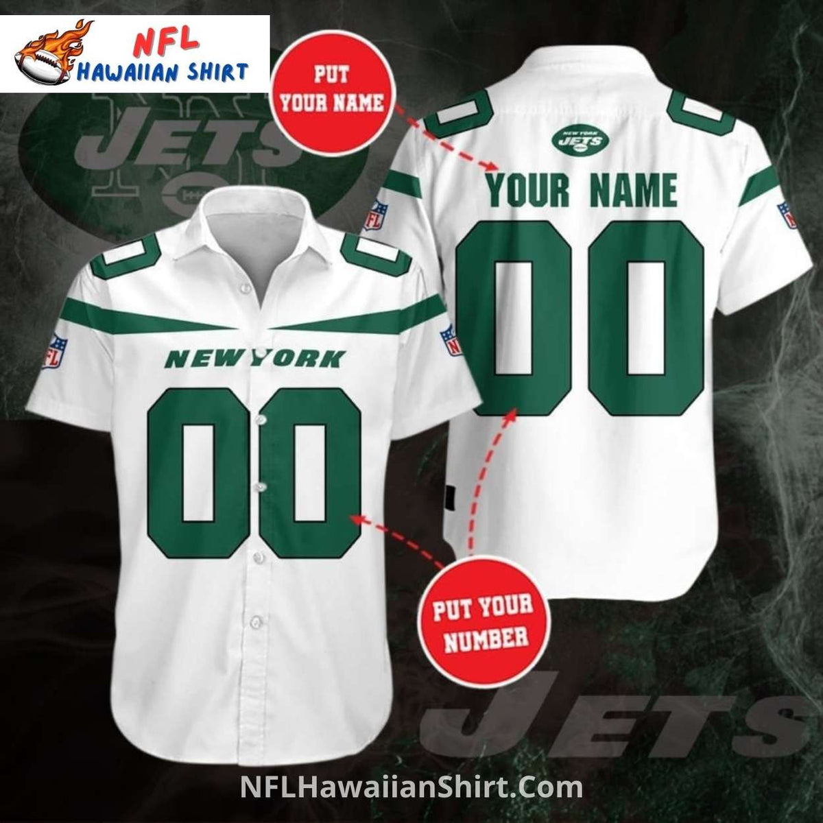 Custom Name New York Jets Jersey Style Hawaiian Shirt