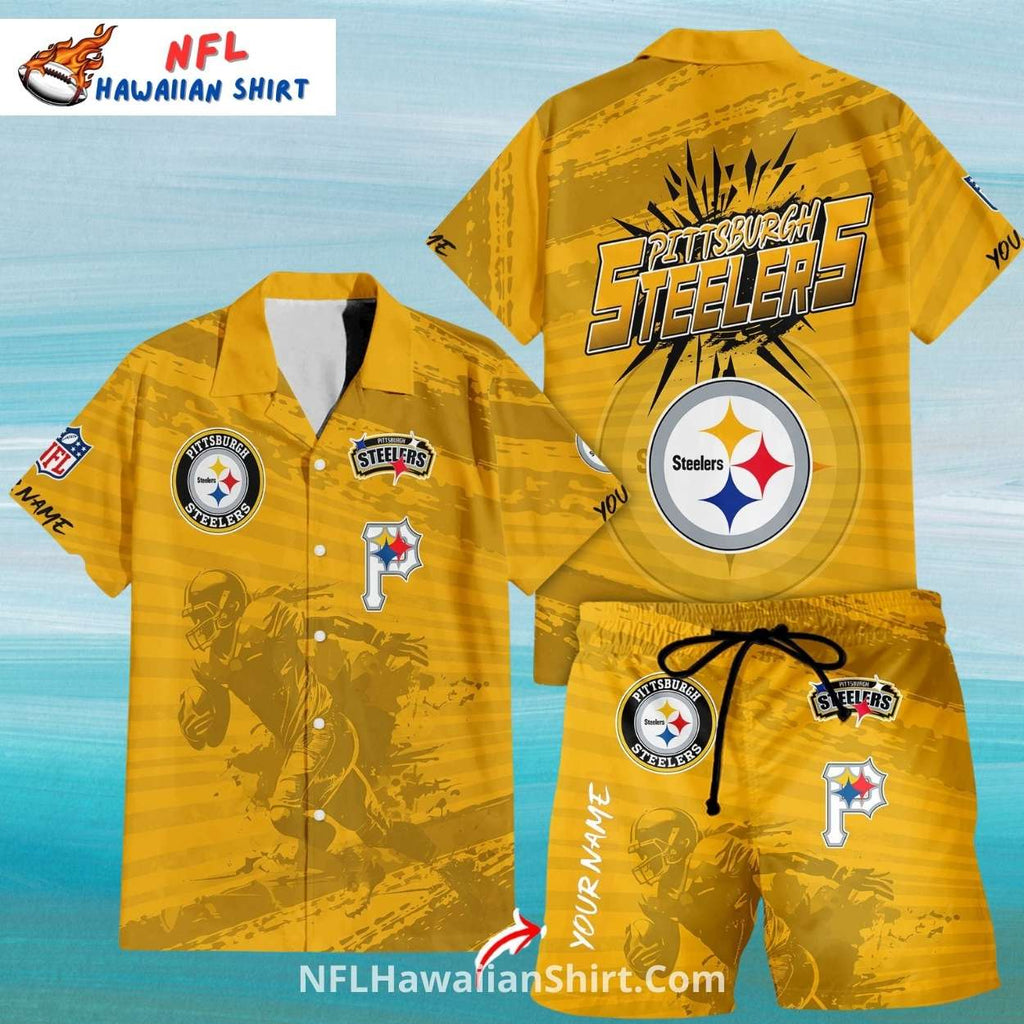 Custom Pittsburgh Steelers Aloha Shirt with Player Graphics: Matching Shirt and Shorts Set