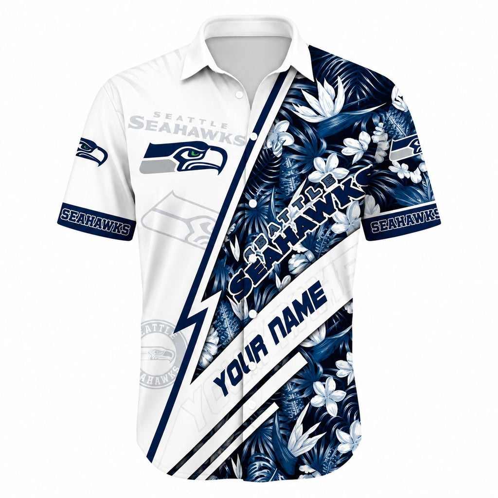 Custom Seattle Seahawks Floral Stripe Hawaiian Shirt