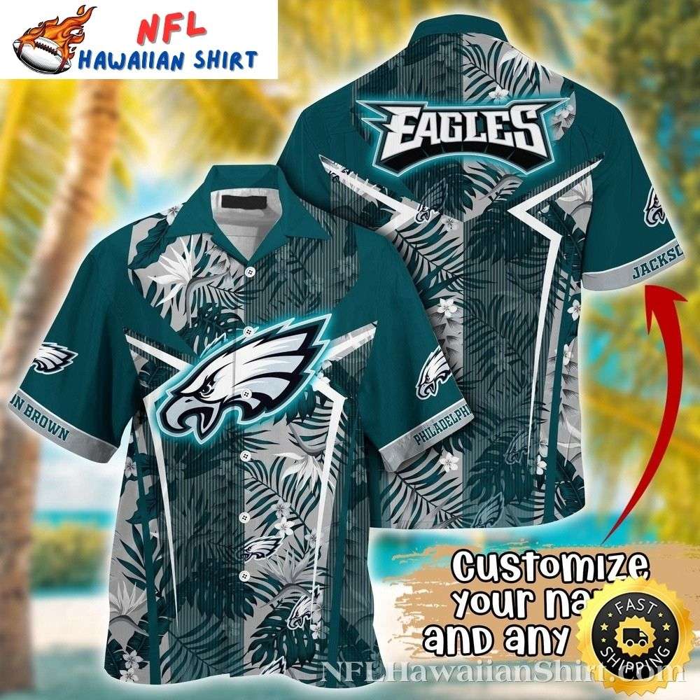 Custom Name Eagles Tropical Leaf Hawaiian Shirt