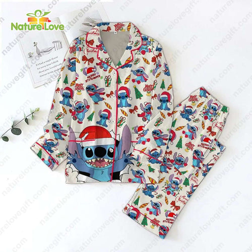 Cute Stitch Disney Christmas Pajamas Set Merry Stitchmas PJs