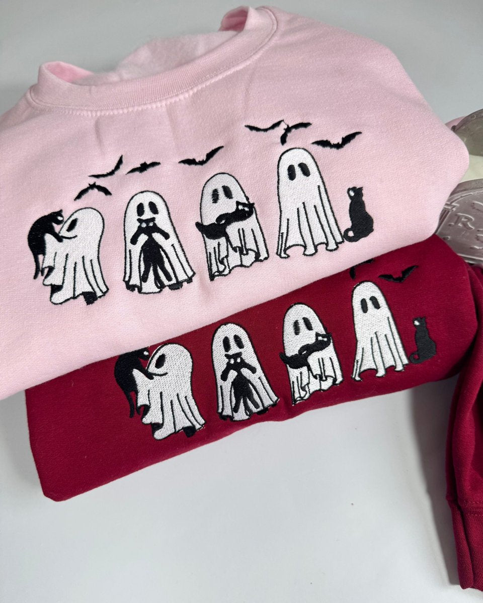 Cute Ghost and Cat Embroidered Sweatshirt