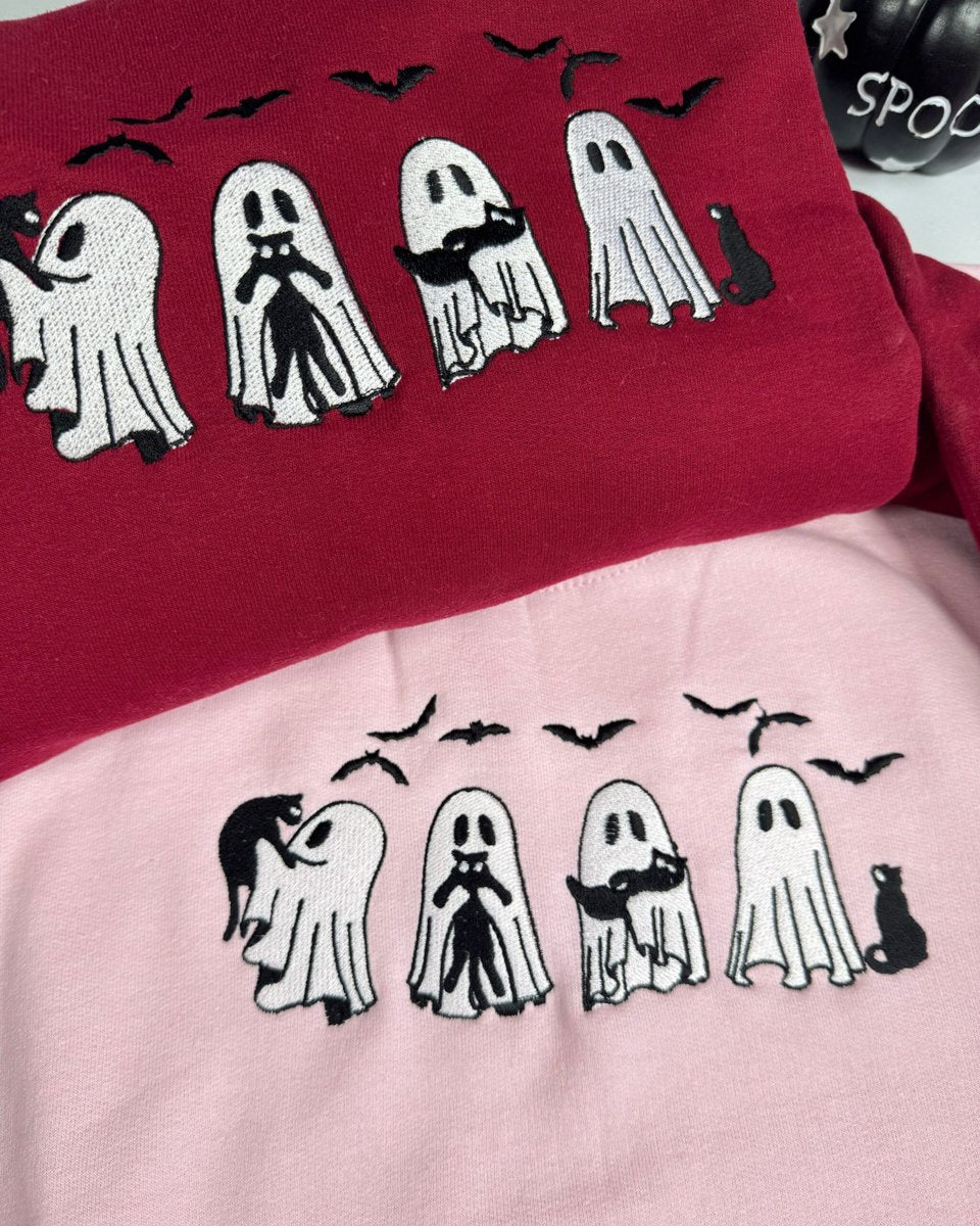 Cute Ghost and Cat Embroidered Sweatshirt