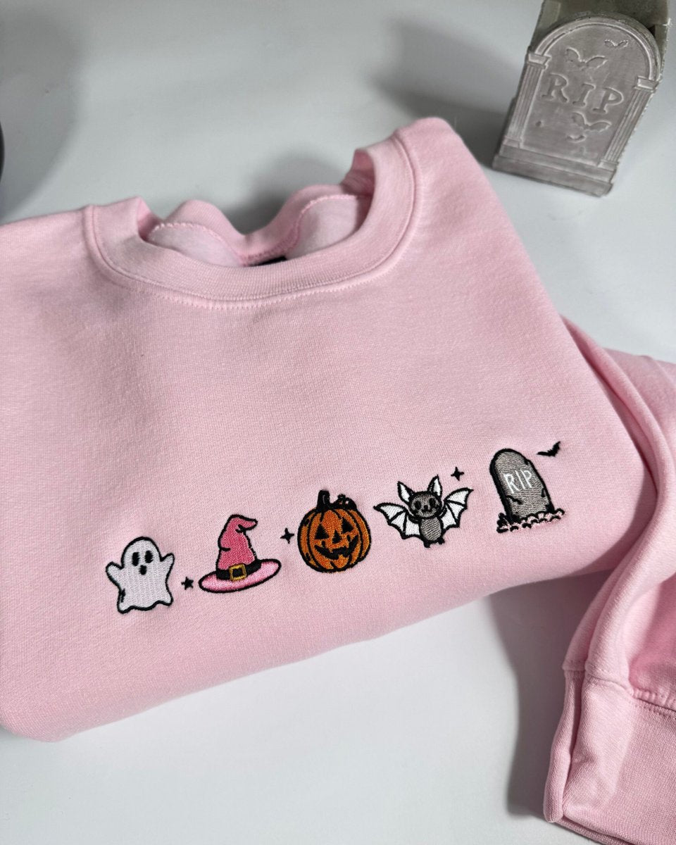 Cute Halloween Icons Embroidered Sweatshirt