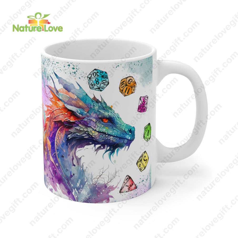 DND Dragon and Dice Set Mug DnD Dungeons and Dragons Gift