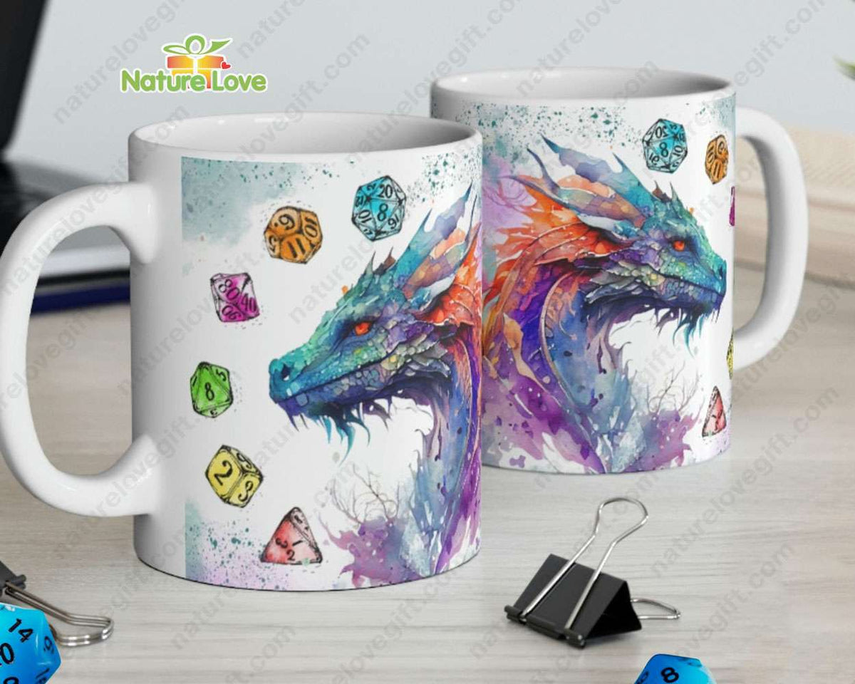 DND Dragon and Dice Set Mug DnD Dungeons and Dragons Gift