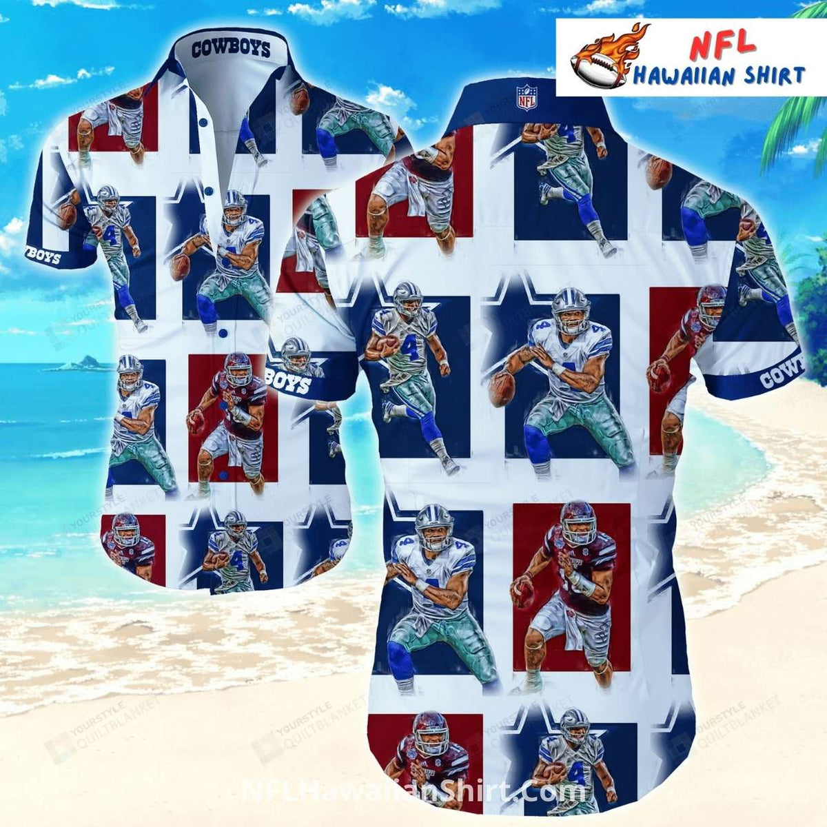 Dallas Cowboys Aloha Shirt – Football Player Grid Pattern