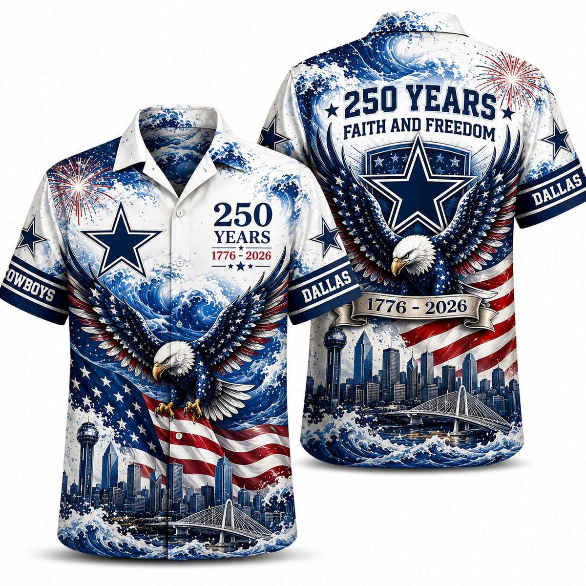 Dallas Cowboys Eagle Wave America 250 Hawaiian Shirt