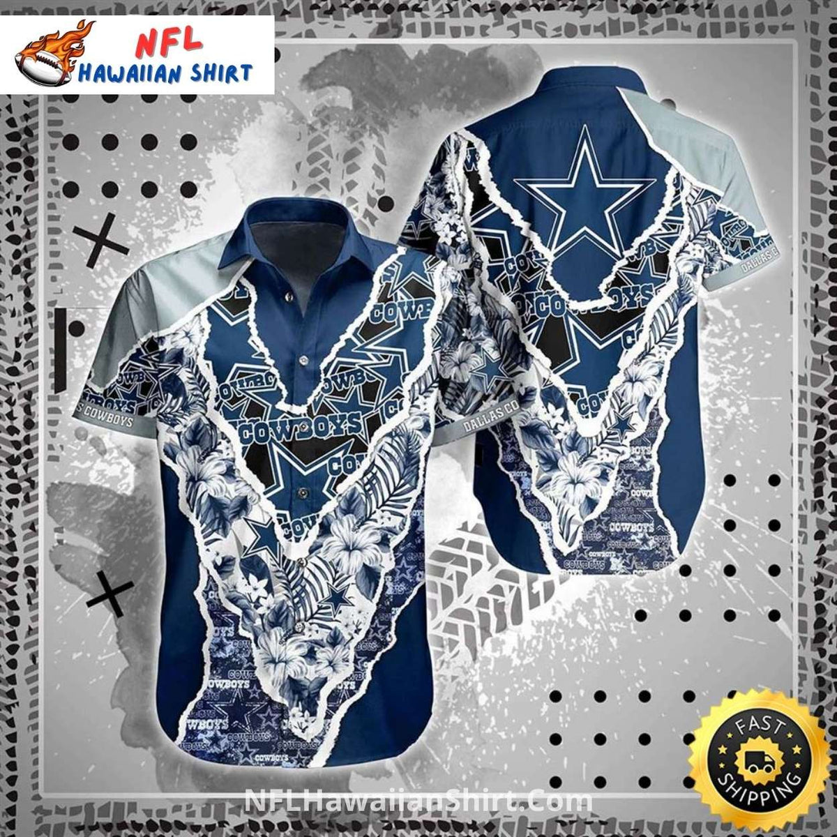 Dallas Cowboys Hawaiian Shirt Ripped Paper Effect