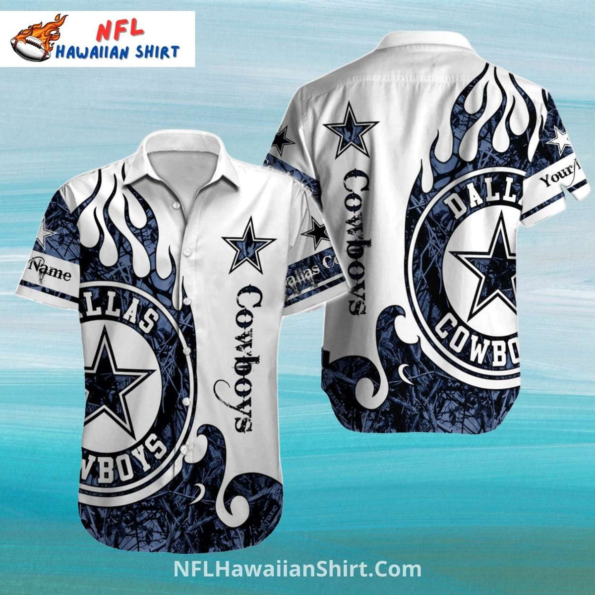 Dallas Cowboys Hawaiian Shirt White Flame Star Design