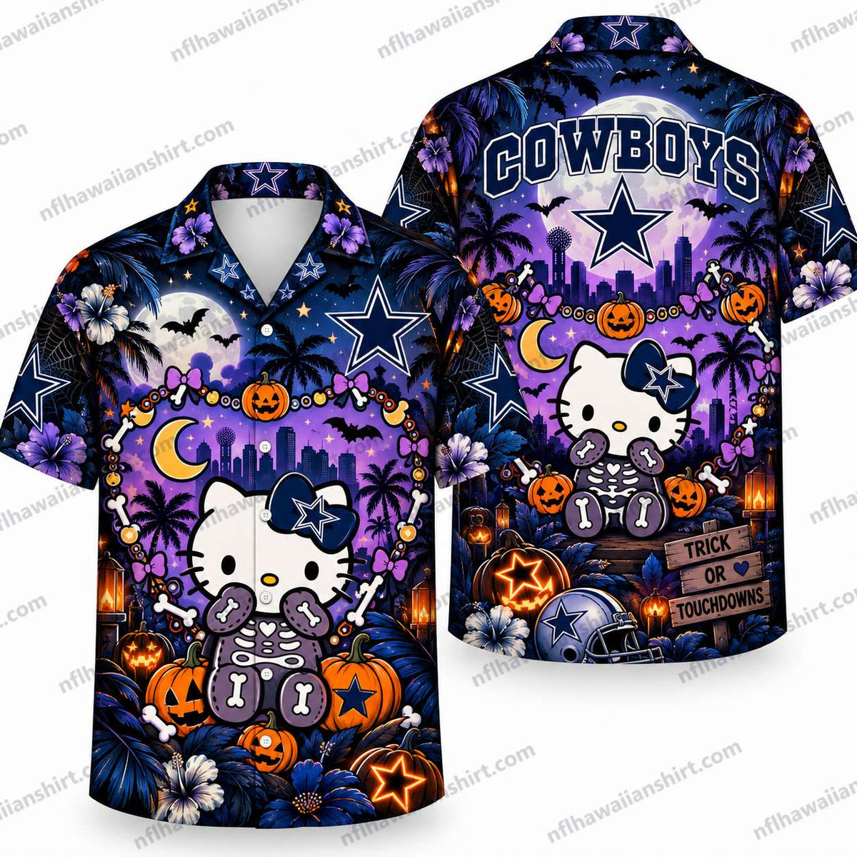 Dallas Cowboys Hello Kitty Witch Repeat Halloween Hawaiian Shirt