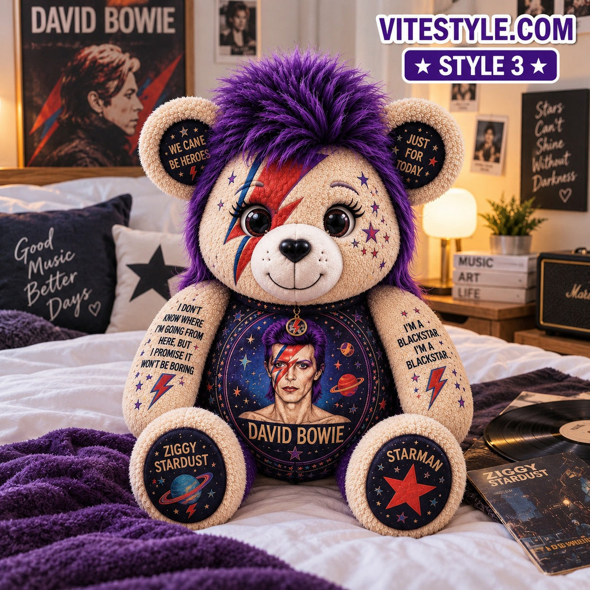 David Bowie Bear Shaped Pillow