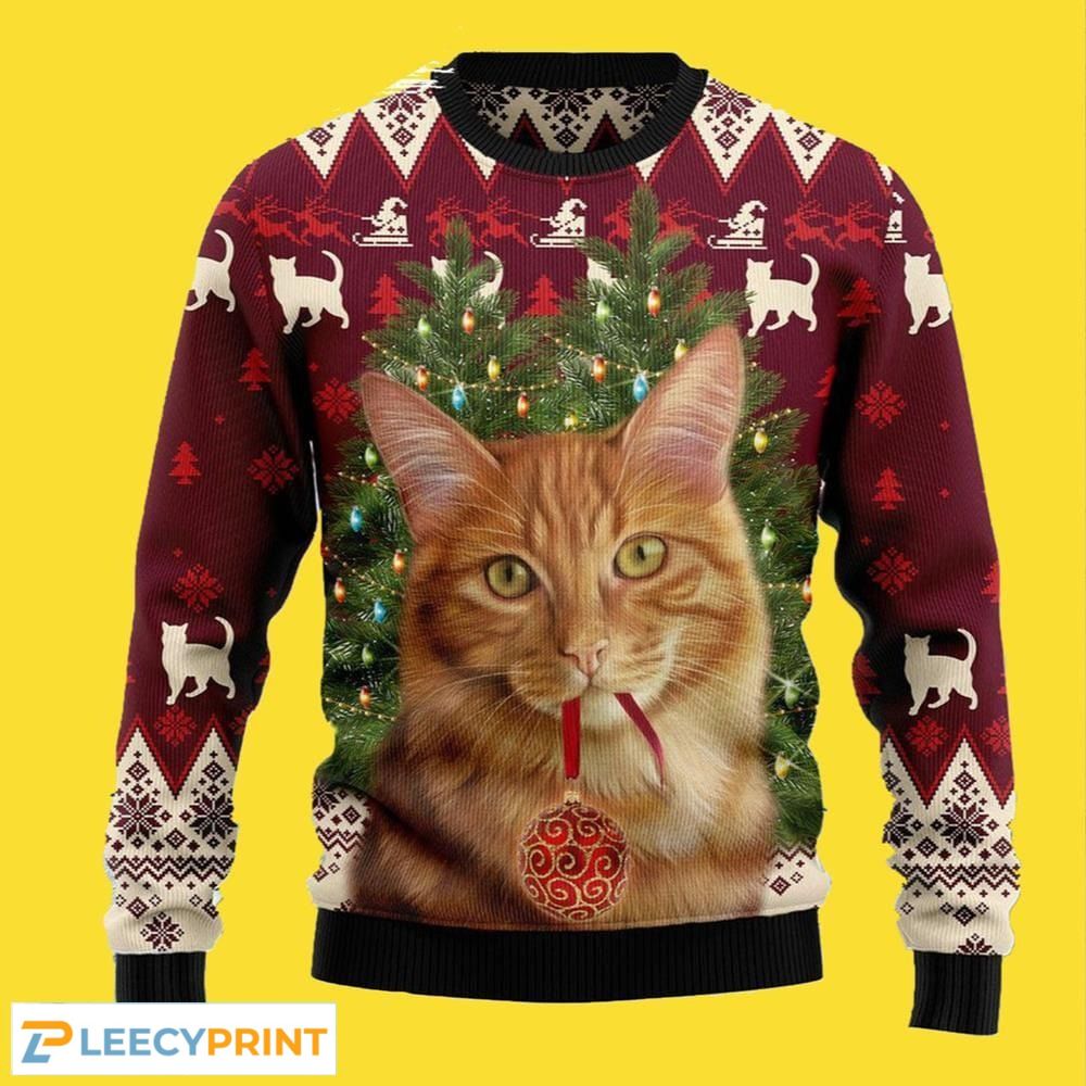 Decor Pine Xmas Ornament Cat Ugly Sweater