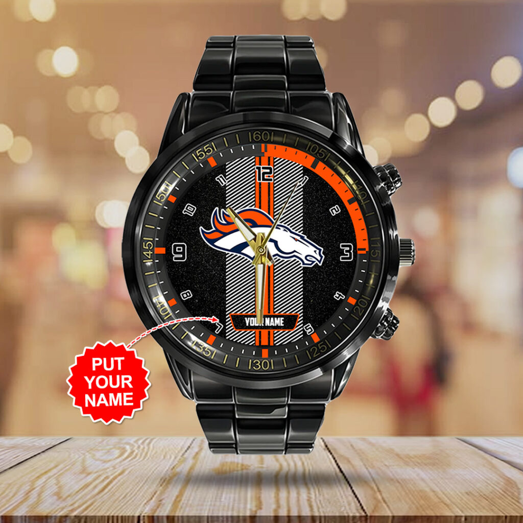 Personalized Denver Broncos Black Stainless Steel Watch - TANTN16012
