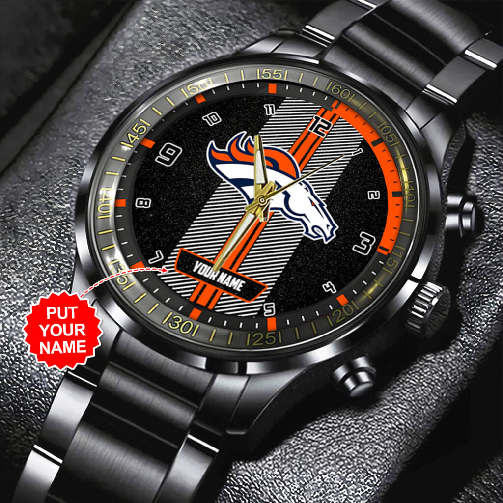 Personalized Denver Broncos Black Stainless Steel Watch - TANTN16012