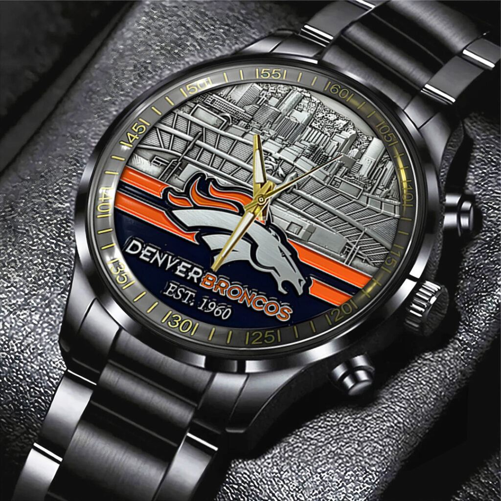 Denver Broncos Black Stainless Steel Watch - TANTN19406