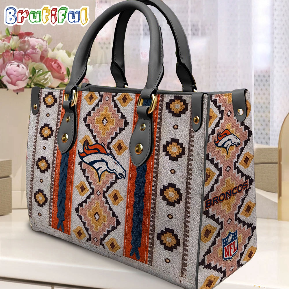 NFL Denver Broncos Native American Pattern Leather Bag, Football Women Leather Bag