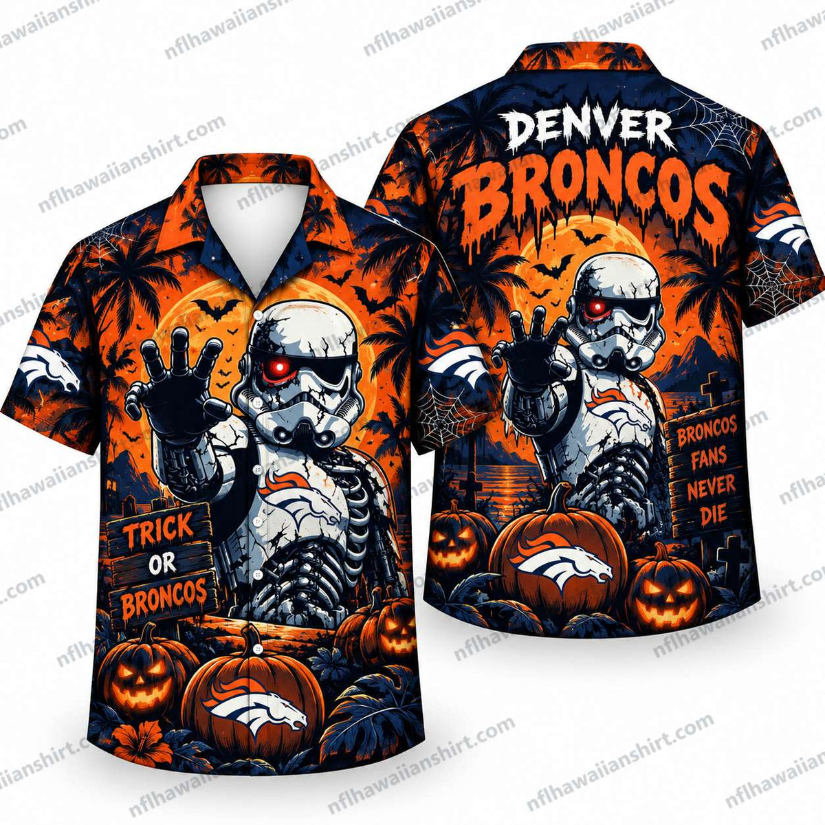 Denver Broncos Sci-Fi Skeleton Trooper Touchdown Halloween Hawaiian Shirt