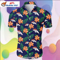 Denver Broncos Tropical Navy Blue Hawaiian Shirt With Orange Hibiscus