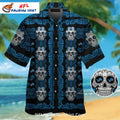 Detroit Lions Aloha Shirt Black And Blue Skull Print