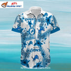 Detroit Lions Aloha Shirt Blue Floral Tropical Design
