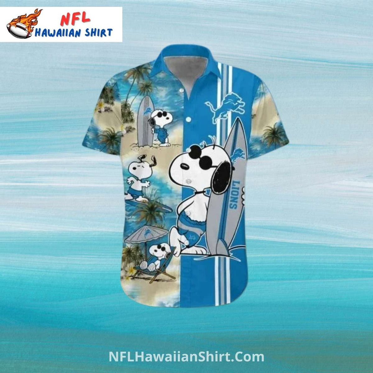 Detroit Lions Aloha Shirt Snoopy Surfing Tropical Set