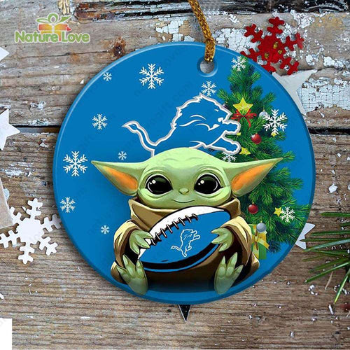 Detroit Lions Baby Yoda Ornament Christmas Tree Decorations NFL Gifts