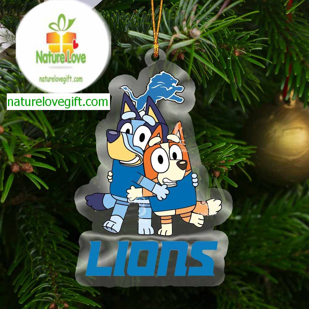 Detroit Lions Bluey And Bingo Acrylic Christmas Tree Decoration Ornament