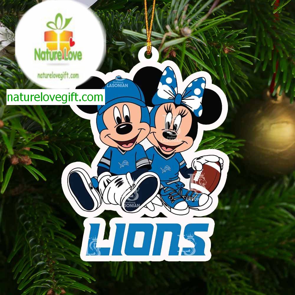 Detroit Lions Disney Mickey And Minnie Football NFL Acrylic Christmas Tree Decor Ornament