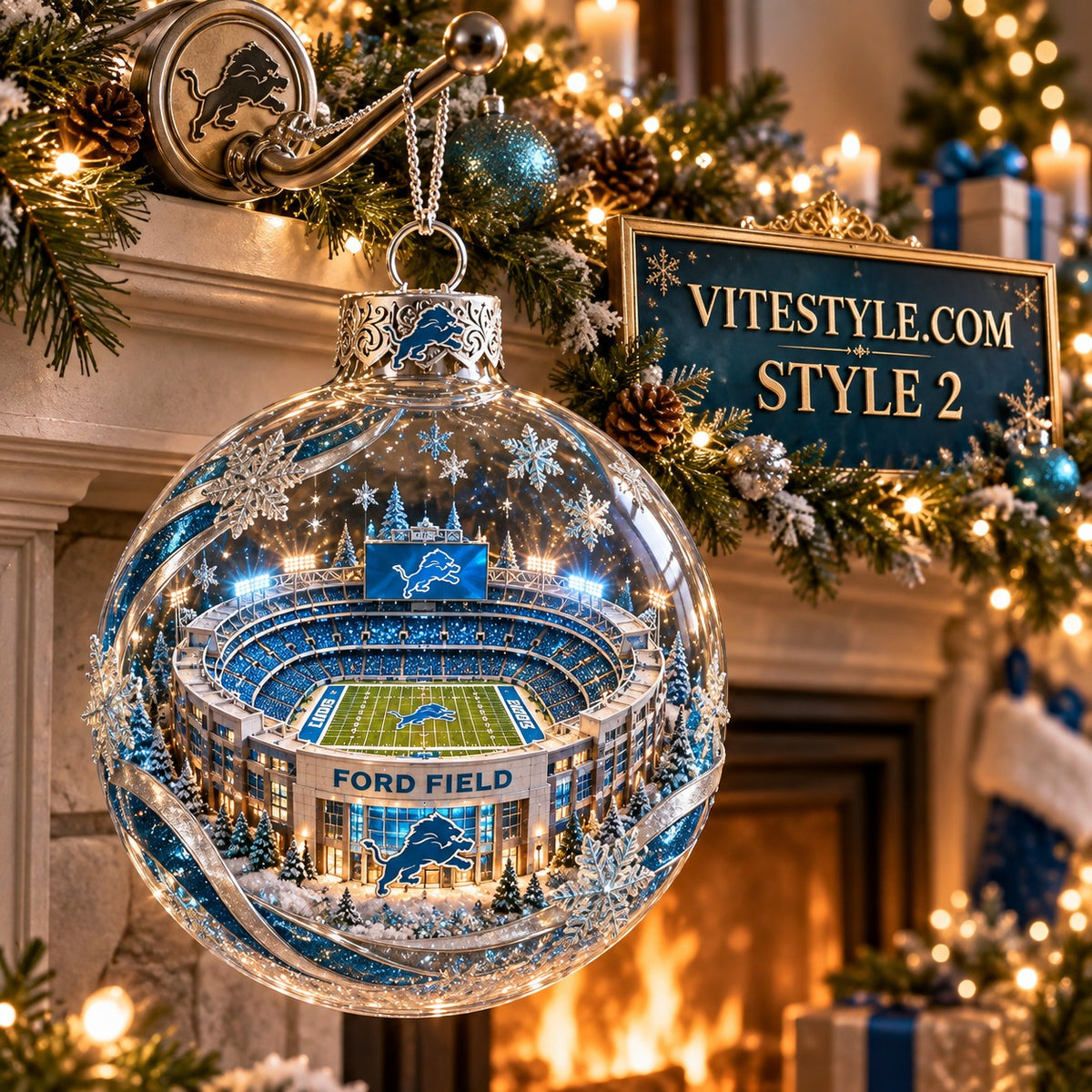 Detroit Lions Ford Field Stadium Christmas Ornament