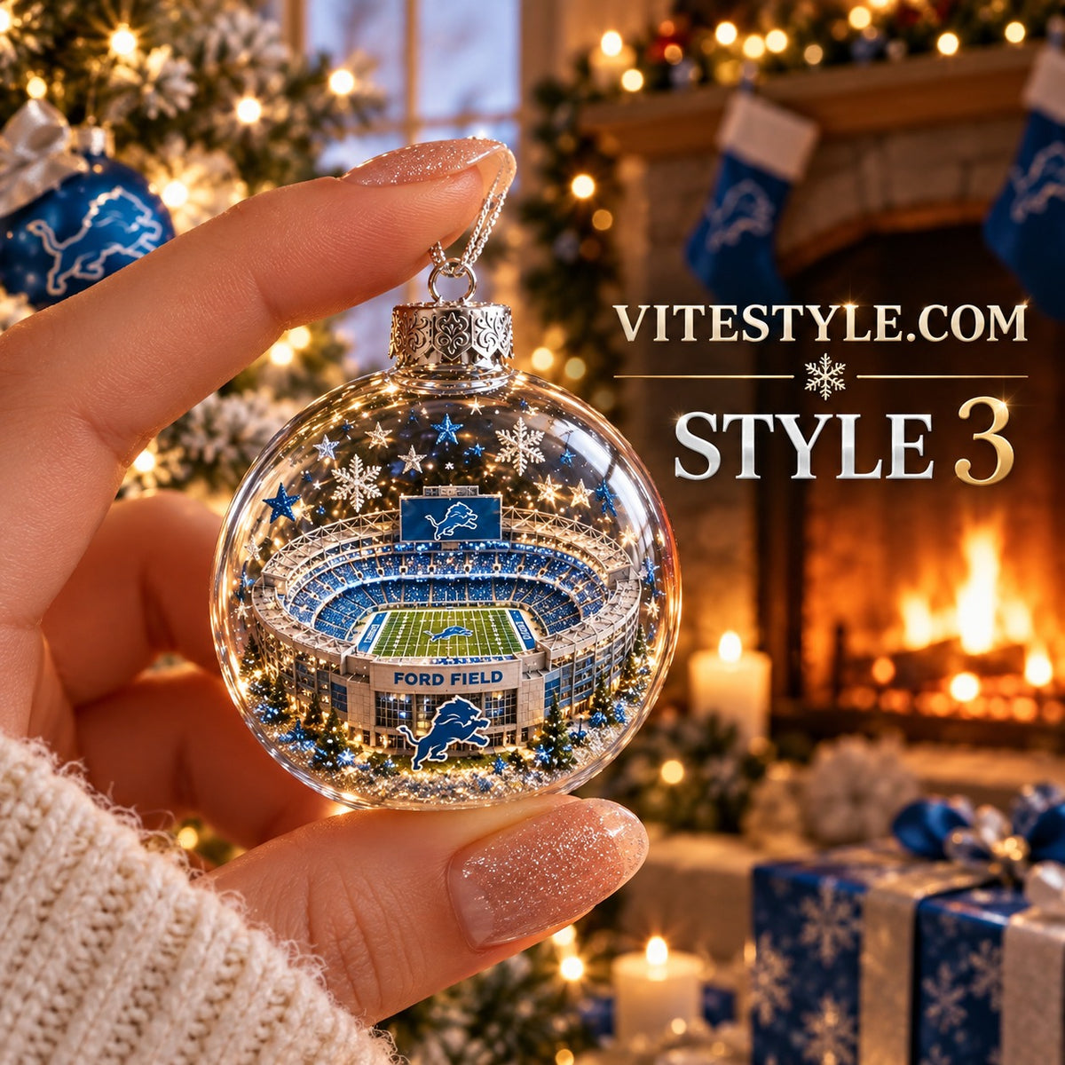 Detroit Lions Ford Field Stadium Christmas Ornament