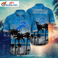 Detroit Lions Hawaiian Shirt Palm Tree Sunset Theme