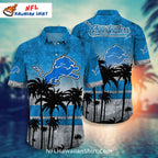 Detroit Lions Hawaiian Shirt Palm Tree Sunset Theme