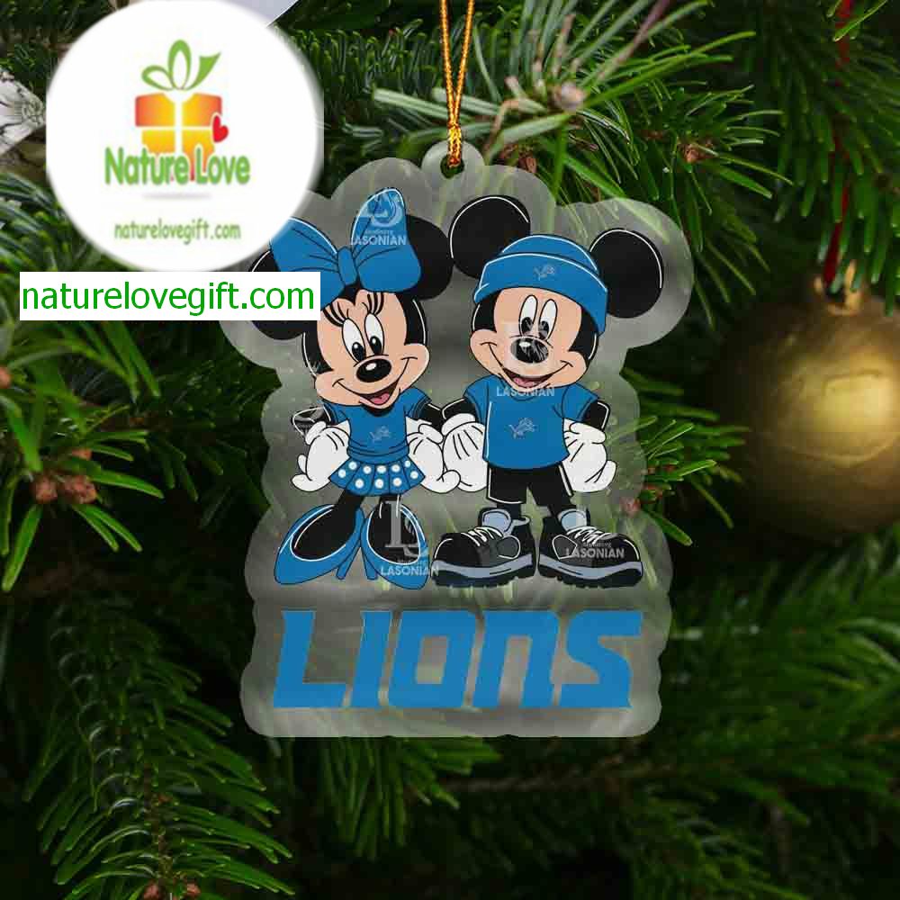 Detroit Lions Mickey Mouse Minnie Rugby NFL Acrylic Christmas Tree Decor Ornament